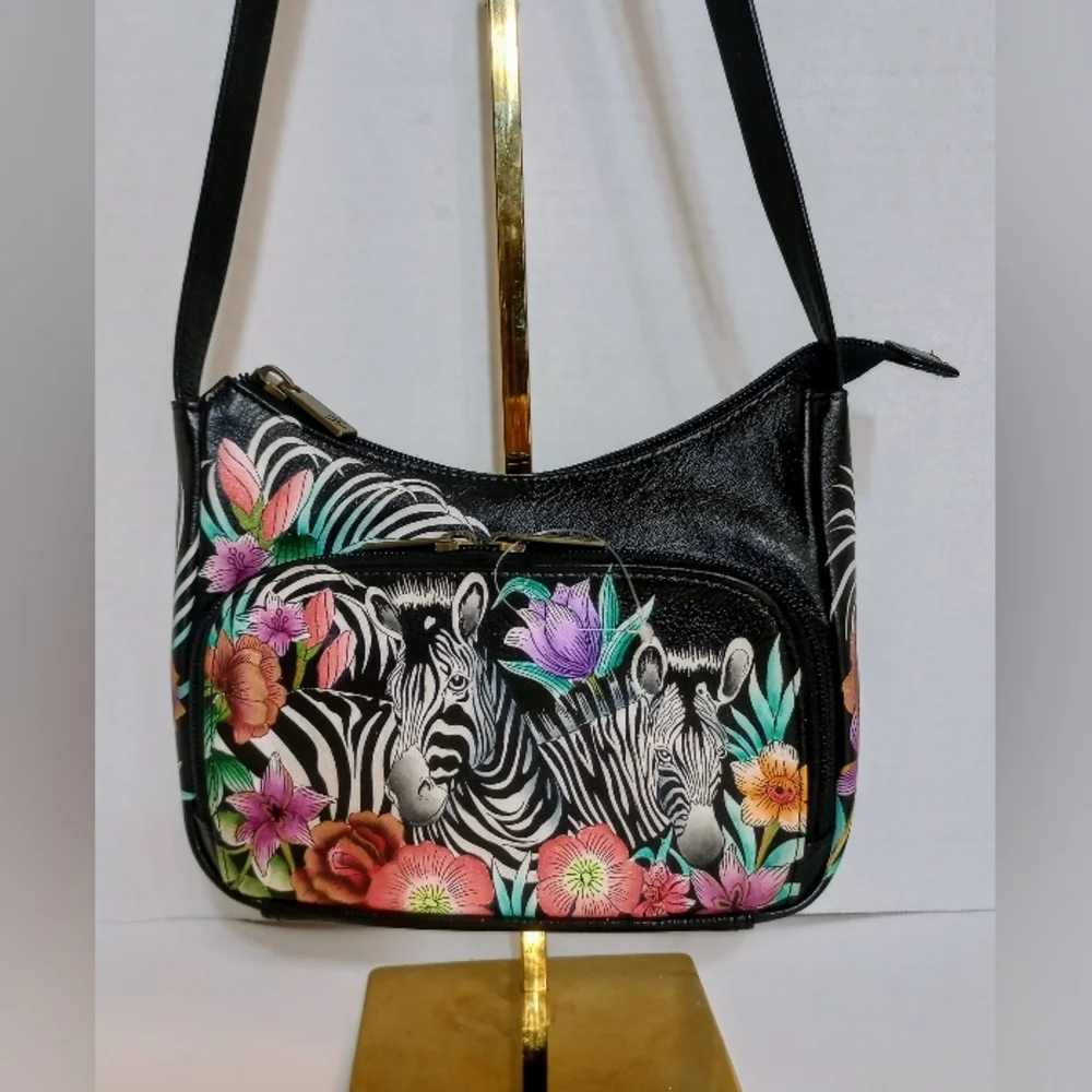 SOLD Anuschka Playful Zebras hand painted leather crossbody & wallet set NWOT - Picture 2 of 16